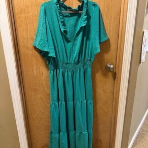 Chic Soul Teal Ruffle Maxi Dress